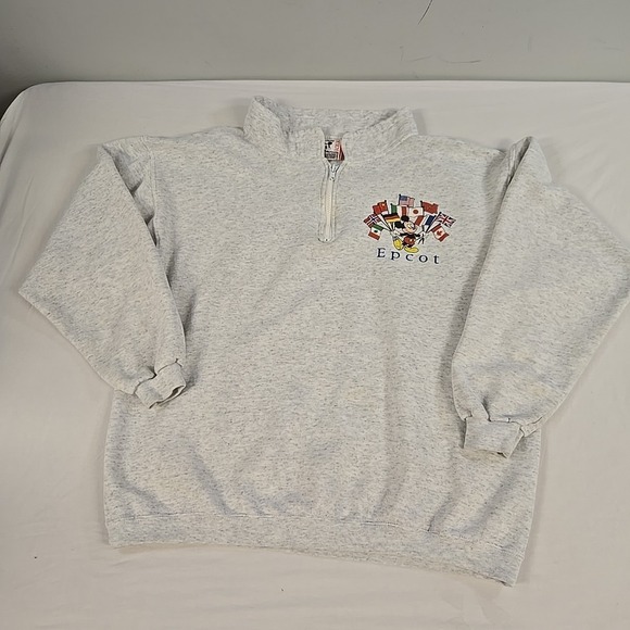 Vintage Other - Vintage Disney Epcot 1/4 Zip Sweatshirt Gray 90's Mickey Mouse Made In USA